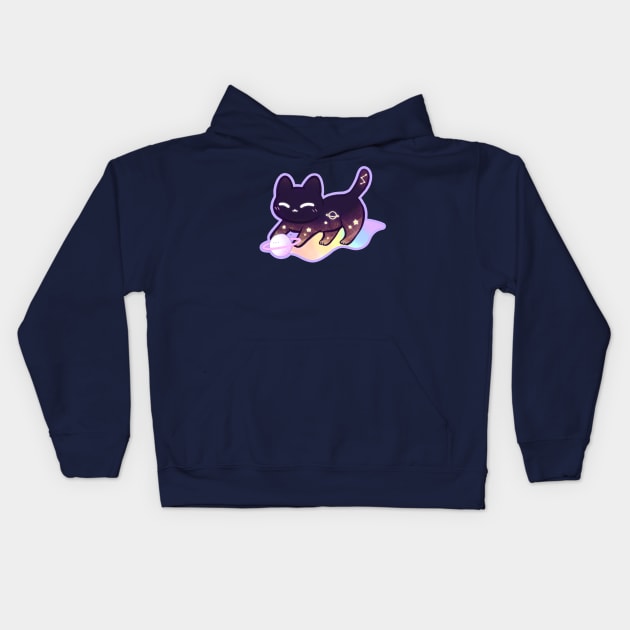 Galaxy cat rainbow kawaii Kids Hoodie by mushopea